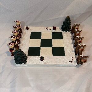 Festive Christmas Checkers Set with Elves and Reindeer